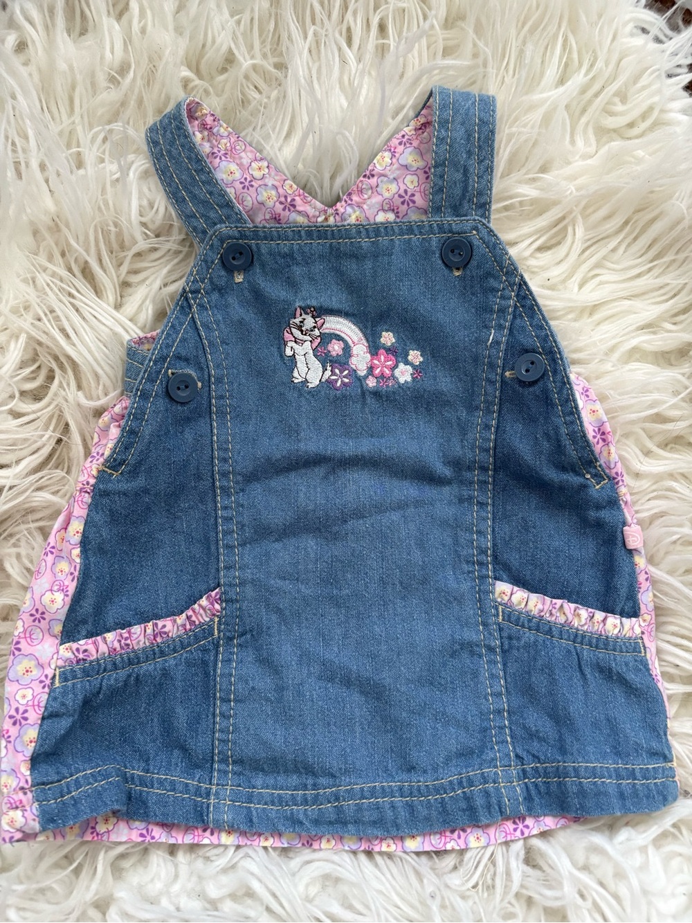 Disney Baby Marie Aristocats Denim Floral Jumper Dress 3-6M